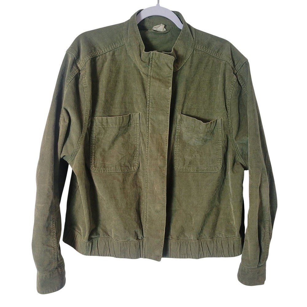 Pact Organic Cotton Corduroy Embroidered Rose Jacket Olive Green Womens Size XXL